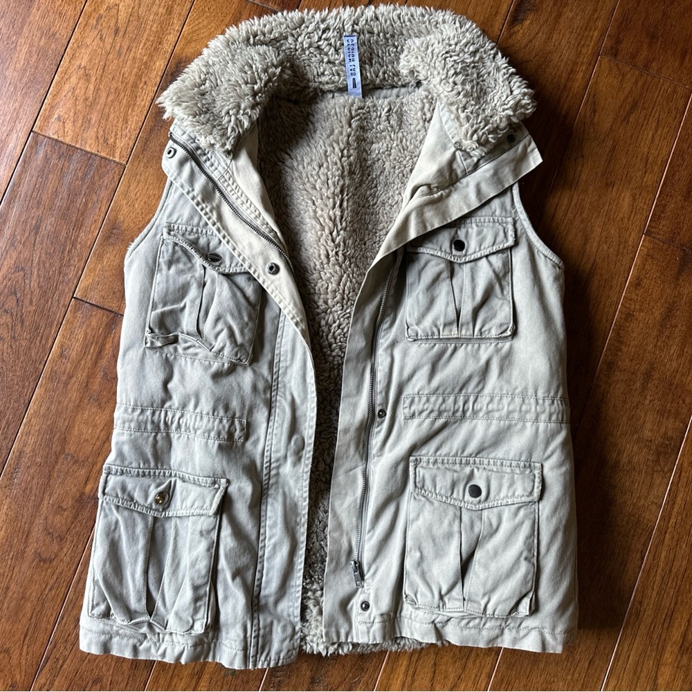 Lord & Taylor Cream Sherpa-Lined Utility Vest